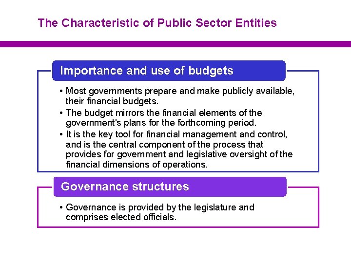 The Characteristic of Public Sector Entities Importance and use of budgets • Most governments