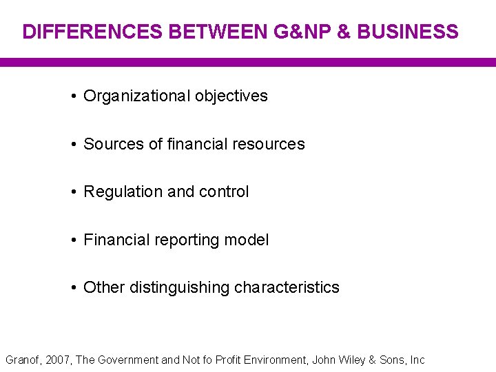 DIFFERENCES BETWEEN G&NP & BUSINESS • Organizational objectives • Sources of financial resources •