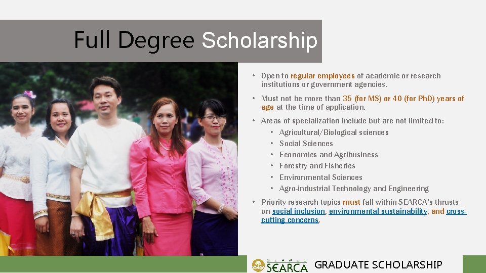 Full Degree Scholarship • Open to regular employees of academic or research institutions or