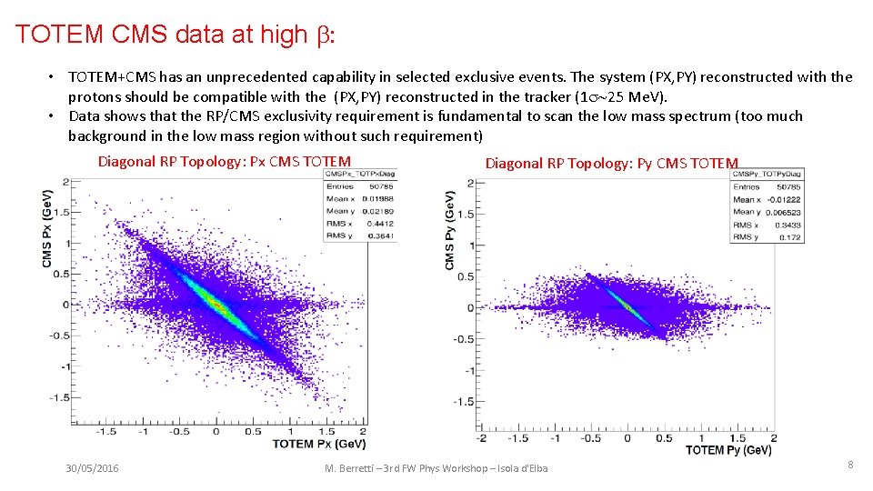 TOTEM CMS data at high : • TOTEM+CMS has an unprecedented capability in selected
