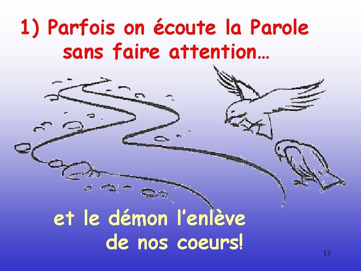 1) Parfois on écoute la Parole sans faire attention… et le démon l’enlève de