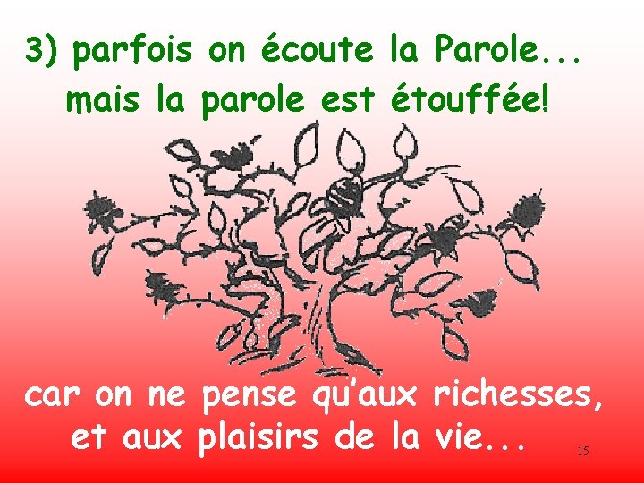 3) parfois on écoute la Parole. . . mais la parole est étouffée! car