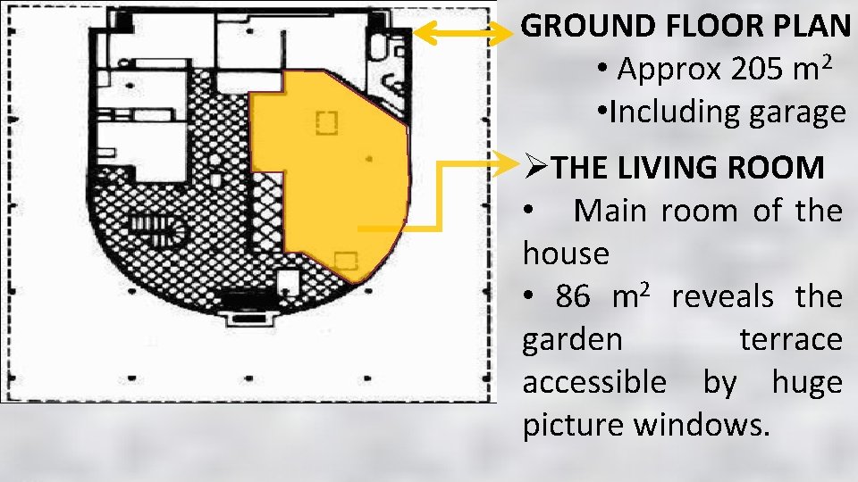 GROUND FLOOR PLAN • Approx 205 m 2 • Including garage ØTHE LIVING ROOM