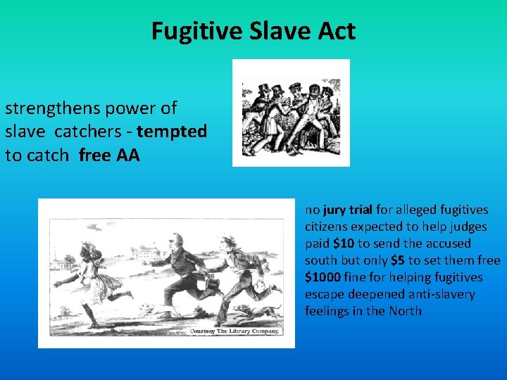Fugitive Slave Act strengthens power of slave catchers - tempted to catch free AA