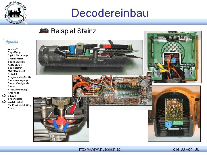 Decodereinbau Beispiel Stainz Warum? Begrüßung Digital Steuerung Unterschiede Sound Quellen Aufzeichnen Bearbeitung Marktübersicht Beispiele