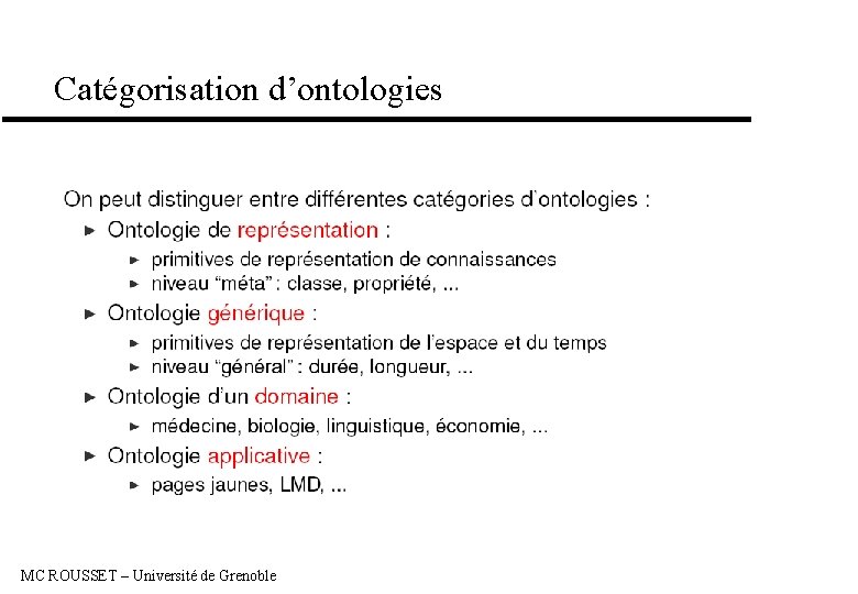 Catégorisation d’ontologies MC ROUSSET – Université de Grenoble 