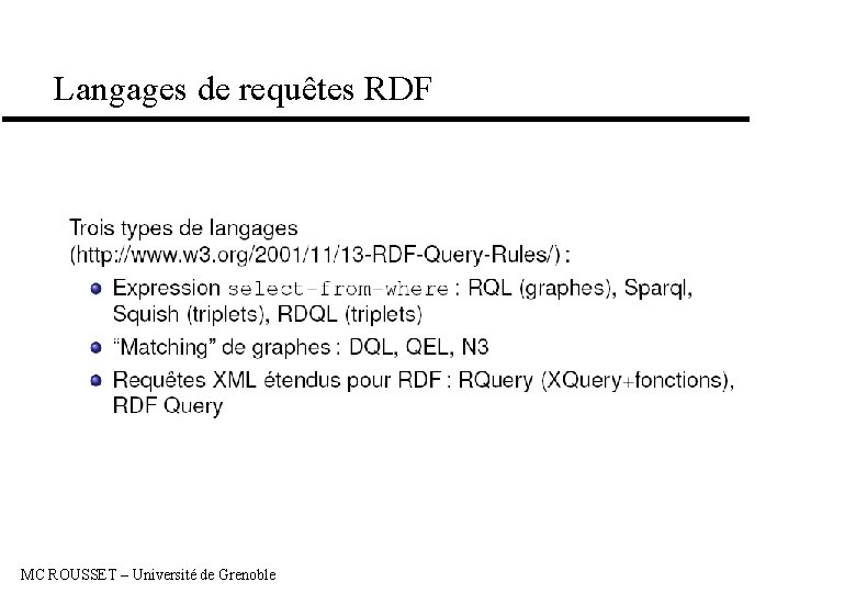 Langages de requêtes RDF MC ROUSSET – Université de Grenoble 