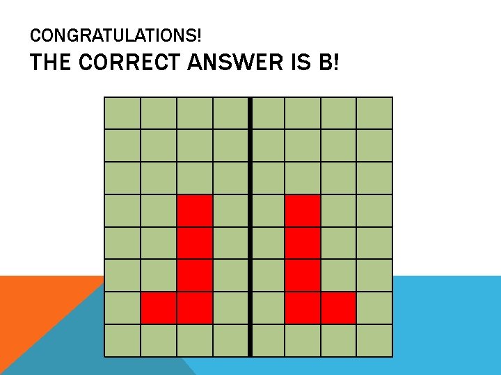 CONGRATULATIONS! THE CORRECT ANSWER IS B! 