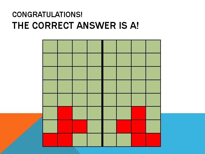 CONGRATULATIONS! THE CORRECT ANSWER IS A! 