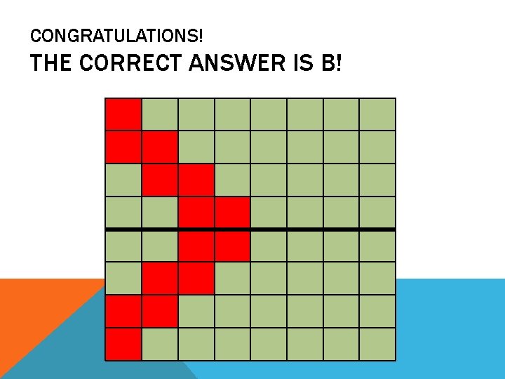 CONGRATULATIONS! THE CORRECT ANSWER IS B! 