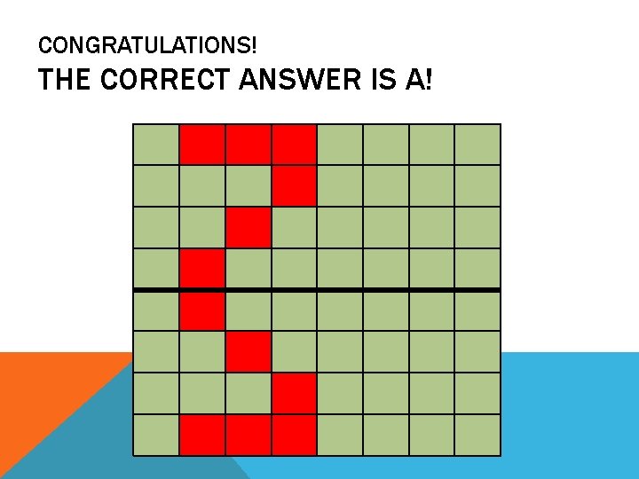 CONGRATULATIONS! THE CORRECT ANSWER IS A! 