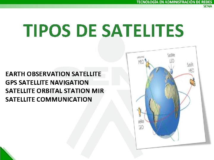 TIPOS DE SATELITES EARTH OBSERVATION SATELLITE GPS SATELLITE NAVIGATION SATELLITE ORBITAL STATION MIR SATELLITE