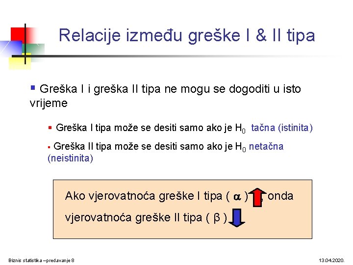 Relacije između greške I & II tipa § Greška I i greška II tipa Relacije između greške I & II tipa § Greška I i greška II tipa