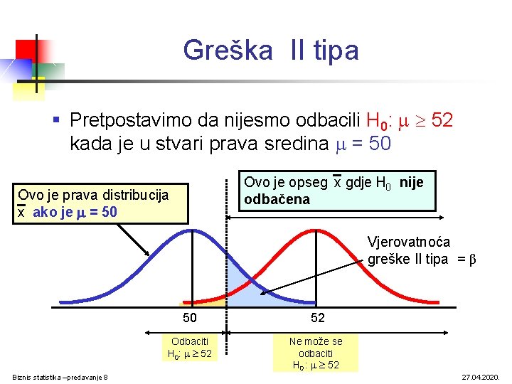 Greška II tipa § Pretpostavimo da nijesmo odbacili H 0: 52 kada je u Greška II tipa § Pretpostavimo da nijesmo odbacili H 0: 52 kada je u