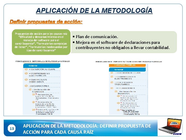 APLICACIÓN DE LA METODOLOGÍA Definir propuestas de acción: Propuestas de acción para las causas