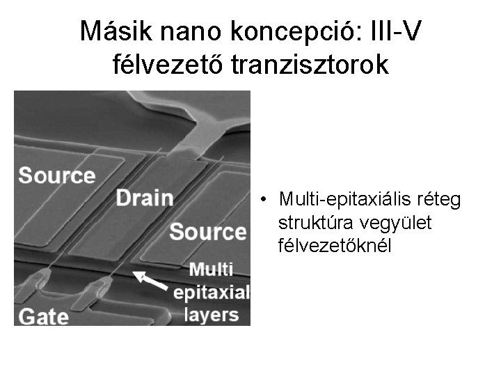 Másik nano koncepció: III-V félvezető tranzisztorok • Multi-epitaxiális réteg struktúra vegyület félvezetőknél 