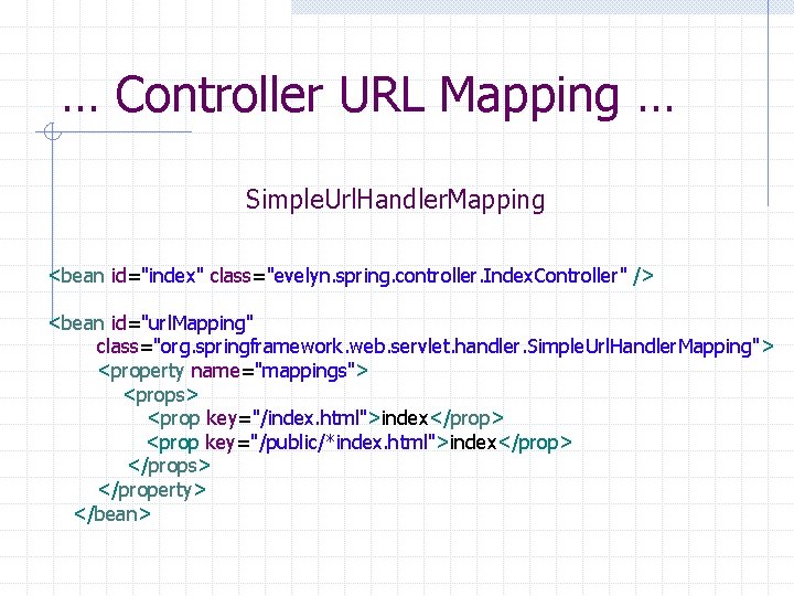 … Controller URL Mapping … Simple. Url. Handler. Mapping <bean id="index" class="evelyn. spring. controller.