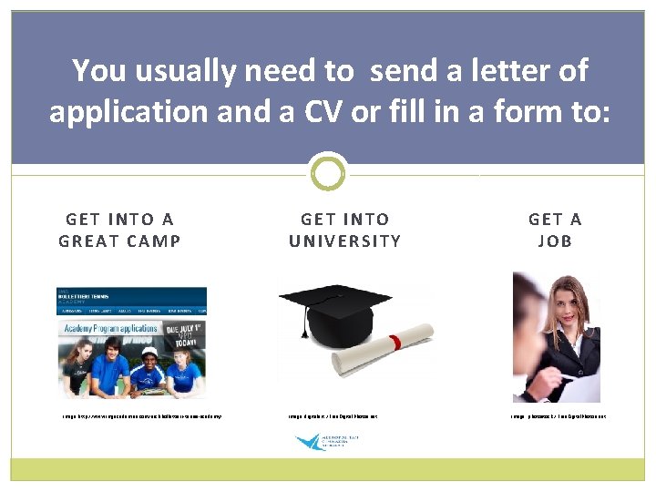 You usually need to send a letter of application and a CV or fill