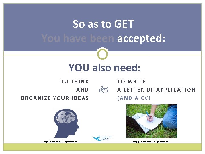 So as to GET You have been accepted: YOU also need: TO THINK AND