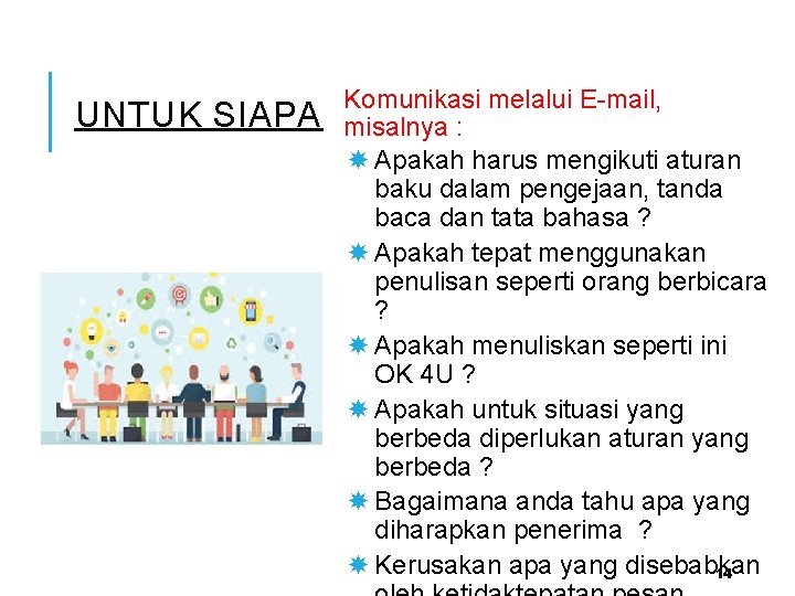 UNTUK SIAPA Komunikasi melalui E-mail, misalnya : Apakah harus mengikuti aturan baku dalam pengejaan,