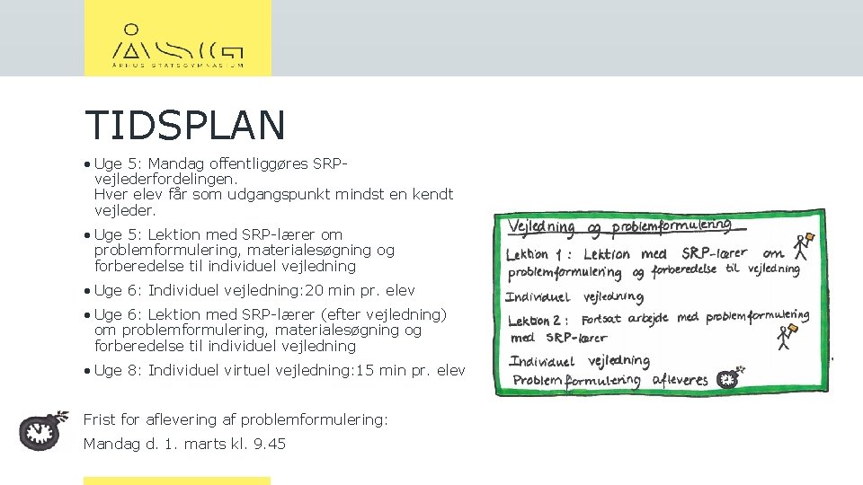 TIDSPLAN • Uge 5: Mandag offentliggøres SRPvejlederfordelingen. Hver elev får som udgangspunkt mindst en