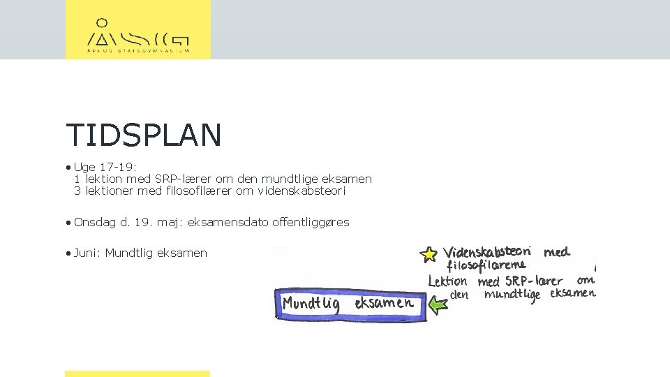 TIDSPLAN • Uge 17 -19: 1 lektion med SRP-lærer om den mundtlige eksamen 3