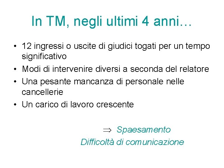 In TM, negli ultimi 4 anni… • 12 ingressi o uscite di giudici togati