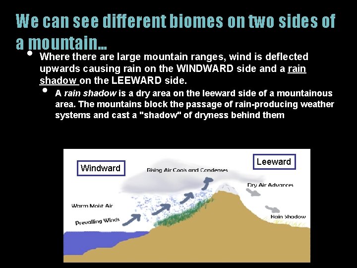 We can see different biomes on two sides of a mountain… • Where there