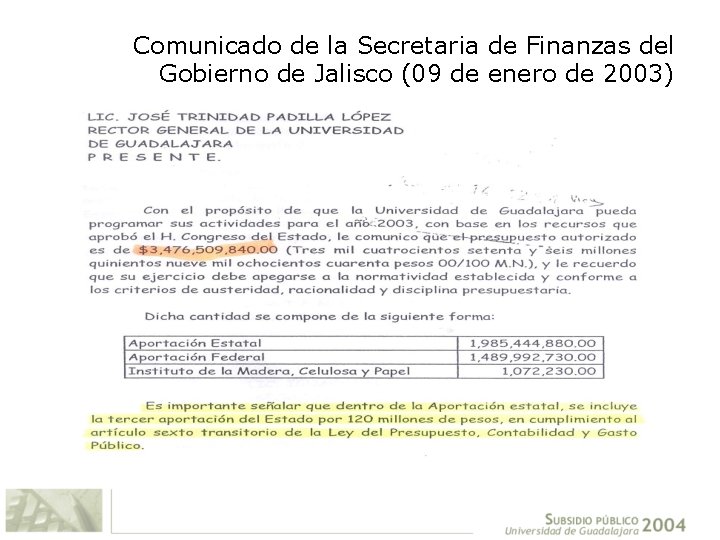 Comunicado de la Secretaria de Finanzas del Gobierno de Jalisco (09 de enero de
