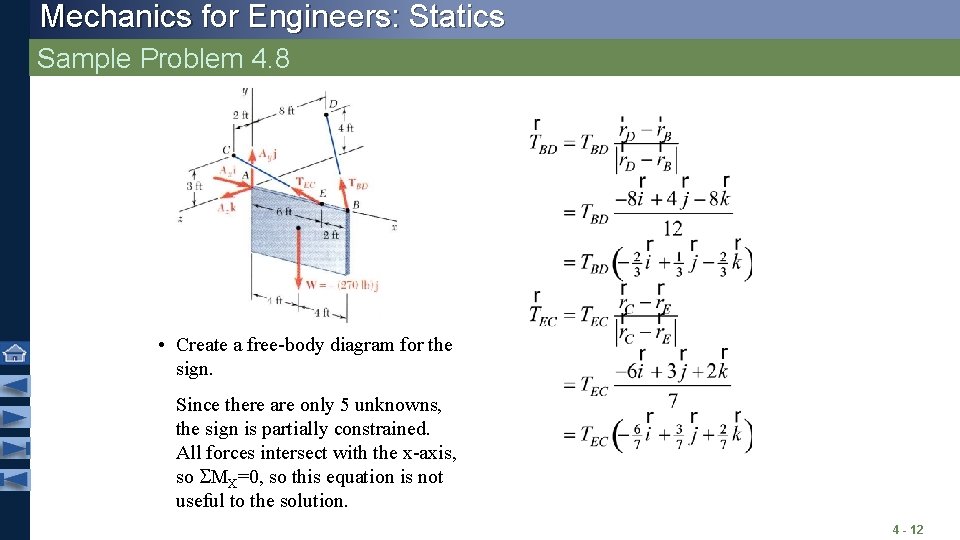 Mechanics for Engineers: Statics Sample Problem 4. 8 • Create a free-body diagram for