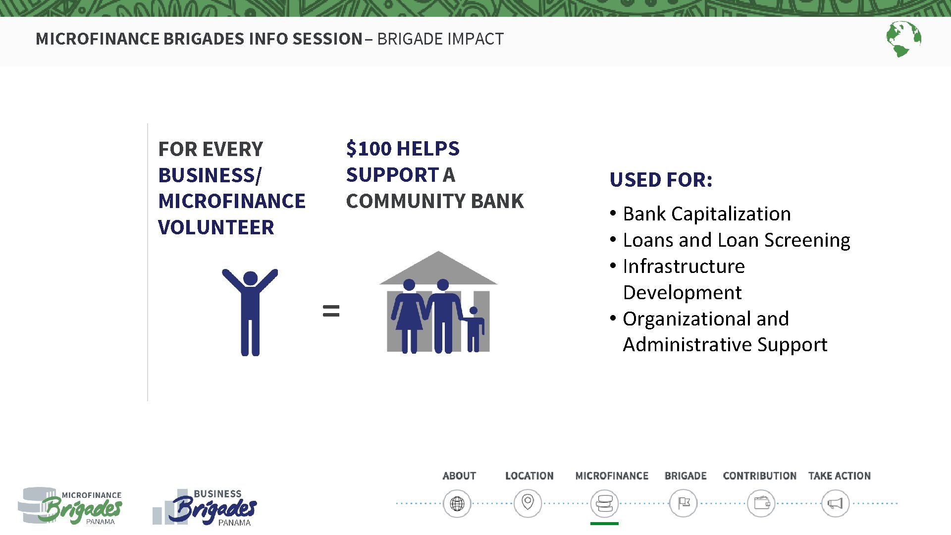 MICROFINANCE BRIGADES INFO SESSION – BRIGADE IMPACT $100 HELPS SUPPORT A COMMUNITY BANK FOR