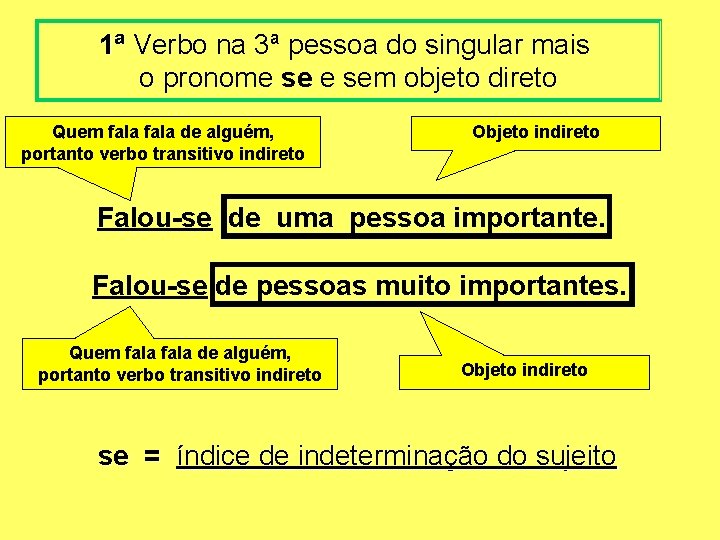 1ª Verbo na 3ª pessoa do singular mais o pronome sem objeto direto Quem