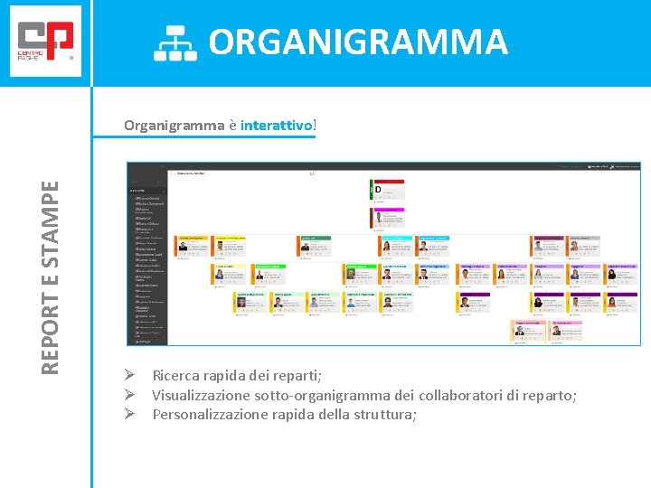ORGANIGRAMMA REPORT E STAMPE Organigramma è interattivo! Ø Ricerca rapida dei reparti; Ø Visualizzazione