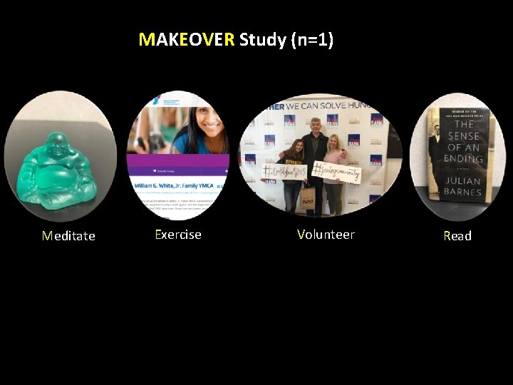 MAKEOVER Study (n=1) Meditate Exercise Volunteer Read 