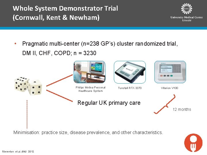 Whole System Demonstrator Trial (Cornwall, Kent & Newham) • Pragmatic multi-center (n=238 GP’s) cluster