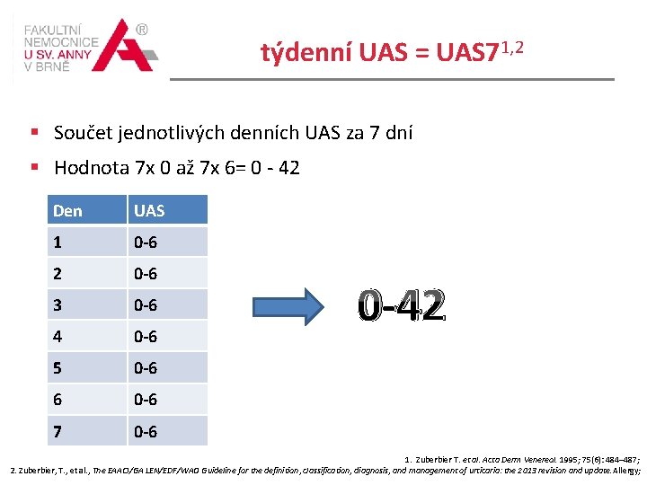 týdenní UAS = UAS 71, 2 Součet jednotlivých denních UAS za 7 dní Hodnota