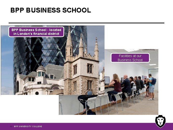 BPP BUSINESS SCHOOL BPP Business School - located in London’s financial district Facilities at