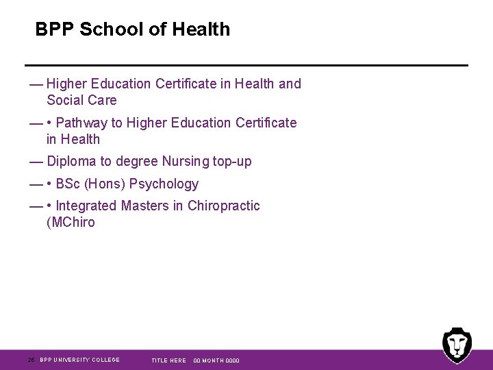BPP School of Health — Higher Education Certificate in Health and Social Care —