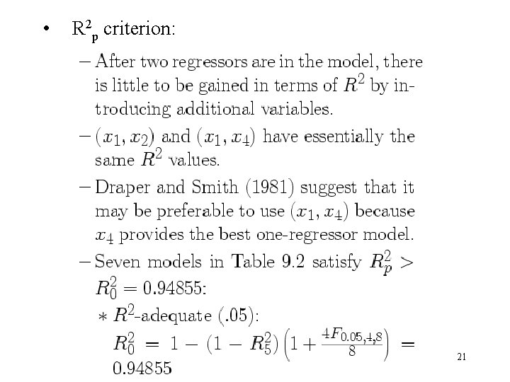  • R 2 p criterion: 21 