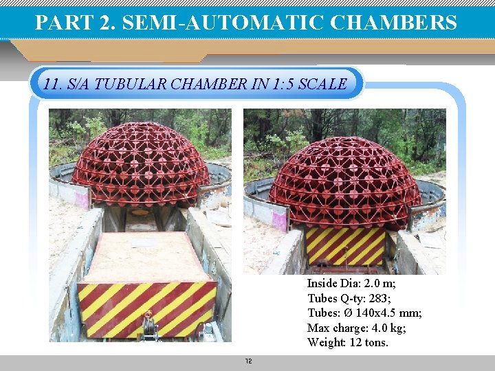 PART 2. SEMI-AUTOMATIC CHAMBERS 11. S/A TUBULAR CHAMBER IN 1: 5 SCALE Inside Dia: