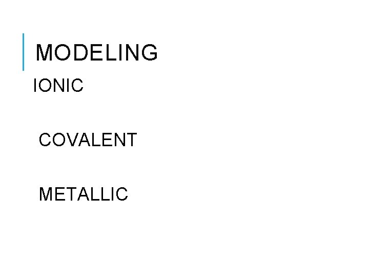 MODELING IONIC COVALENT METALLIC 