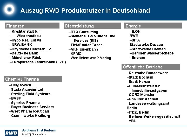 Auszug RWD Produktnutzer in Deutschland Finanzen Dienstleistung –Kreditanstalt für – Wiederaufbau –Hypo Real Estate