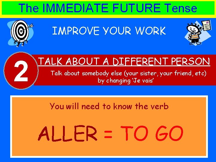 The IMMEDIATE FUTURE Tense IMPROVE YOUR WORK 2 TALK ABOUT A DIFFERENT PERSON Talk