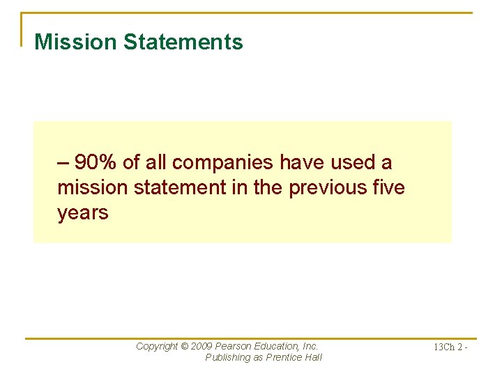 Mission Statements – 90% of all companies have used a mission statement in the