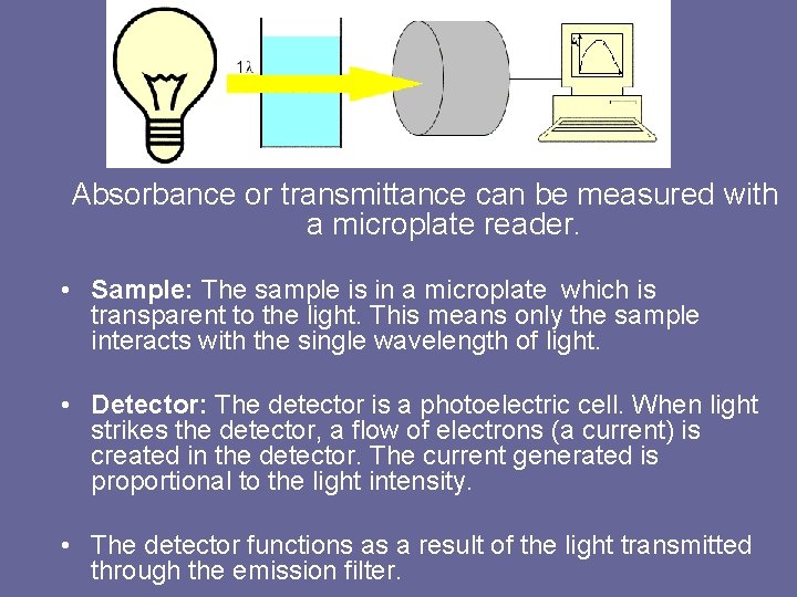 Absorbance or transmittance can be measured with a microplate reader. • Sample: The sample