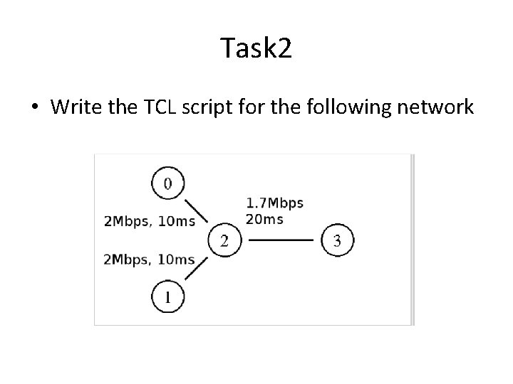 Task 2 • Write the TCL script for the following network 