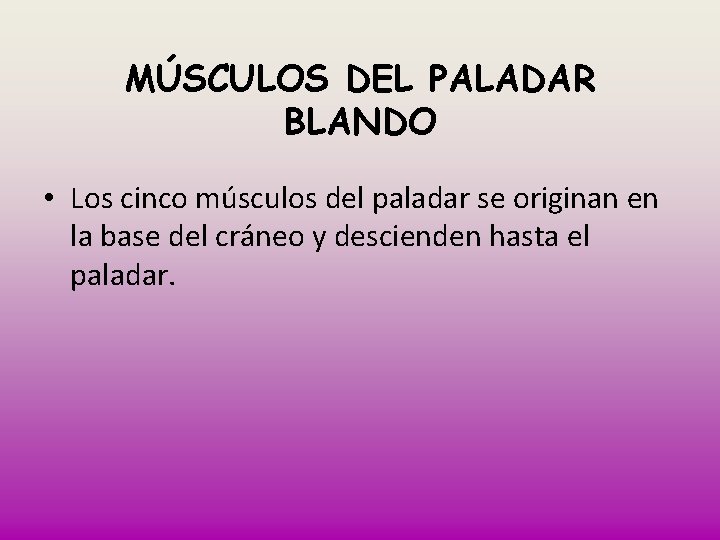 MÚSCULOS DEL PALADAR BLANDO • Los cinco músculos del paladar se originan en la