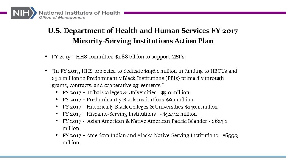 U. S. Department of Health and Human Services FY 2017 Minority-Serving Institutions Action Plan