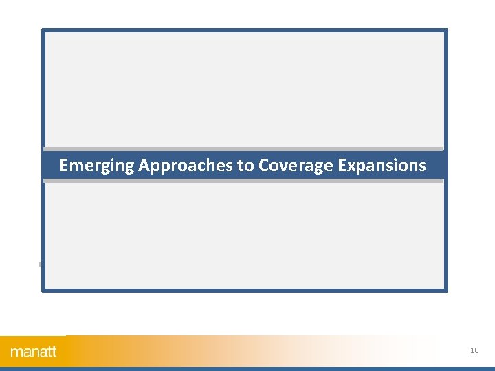  Emerging Approaches to Coverage Expansions 10 