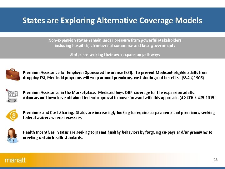 States are Exploring Alternative Coverage Models Non-expansion states remain under pressure from powerful stakeholders